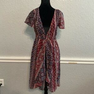 Paper Doll Burgundy and Blue High Low Dress Overlay